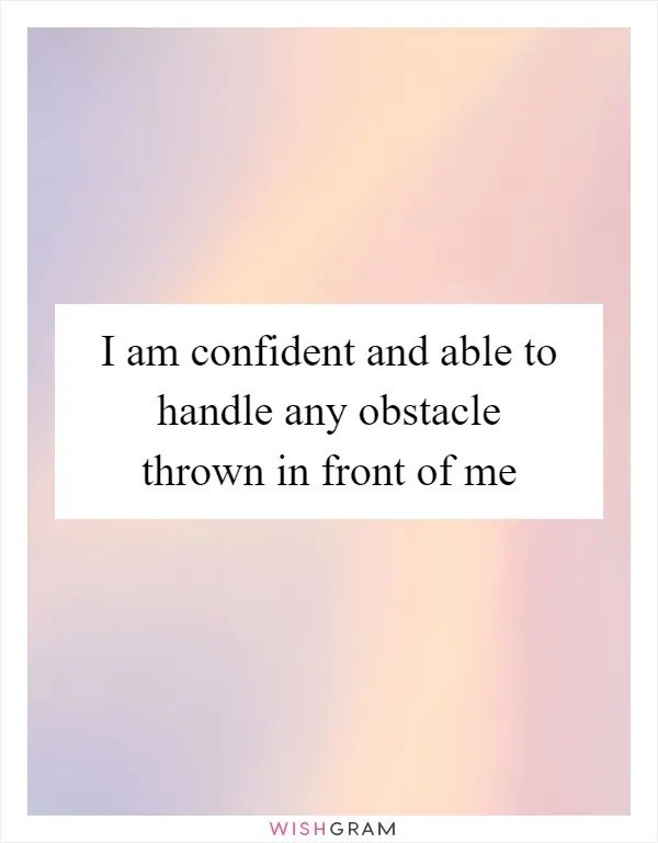 I am confident and able to handle any obstacle thrown in front of me