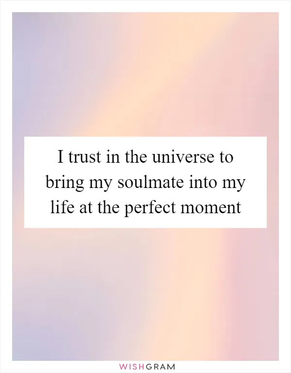 I trust in the universe to bring my soulmate into my life at the perfect moment