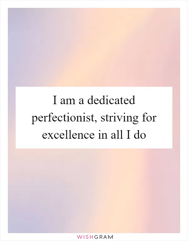 I am a dedicated perfectionist, striving for excellence in all I do