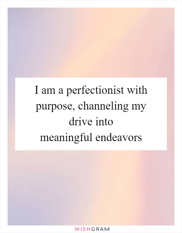 I am a perfectionist with purpose, channeling my drive into meaningful endeavors