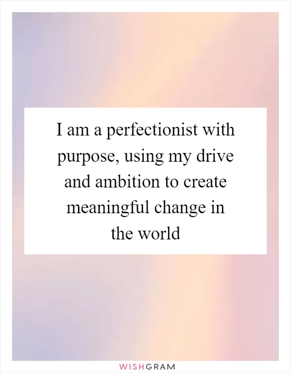 I am a perfectionist with purpose, using my drive and ambition to create meaningful change in the world