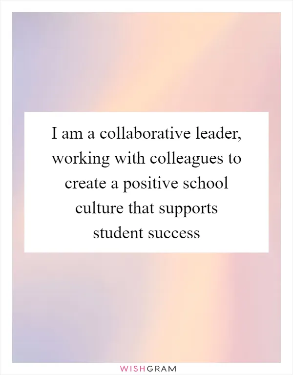 I am a collaborative leader, working with colleagues to create a positive school culture that supports student success