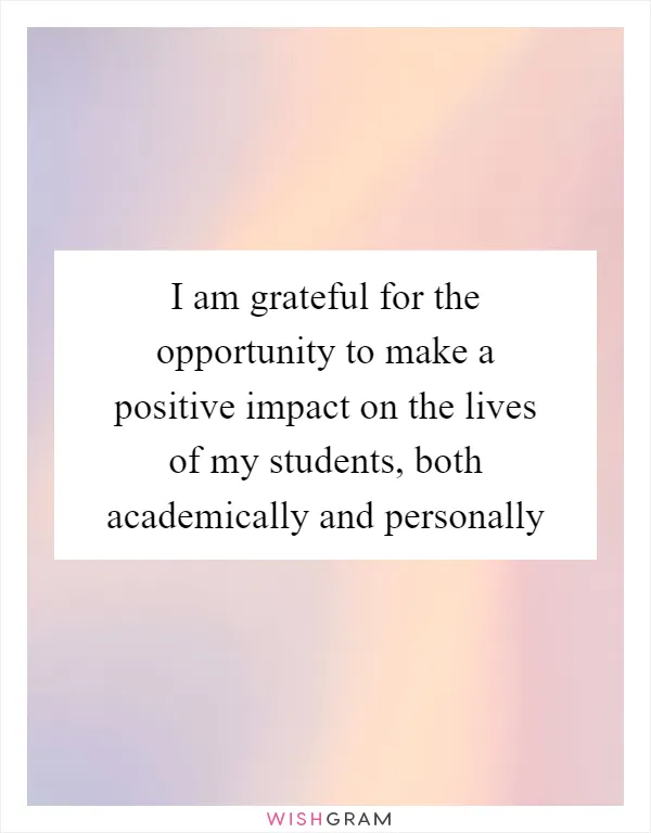 I am grateful for the opportunity to make a positive impact on the lives of my students, both academically and personally