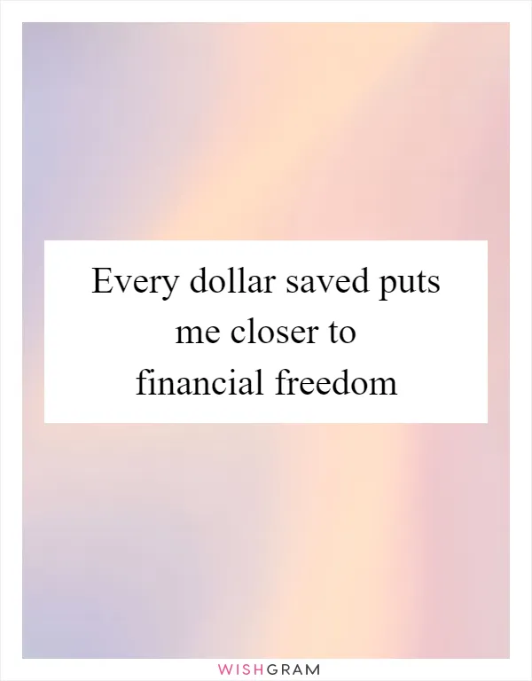 Every dollar saved puts me closer to financial freedom