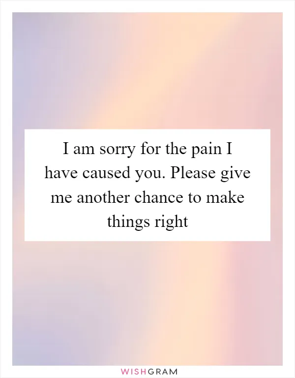 I am sorry for the pain I have caused you. Please give me another chance to make things right