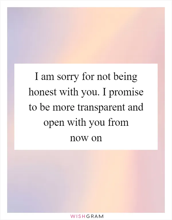I am sorry for not being honest with you. I promise to be more transparent and open with you from now on
