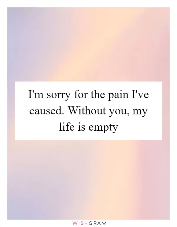 I'm sorry for the pain I've caused. Without you, my life is empty