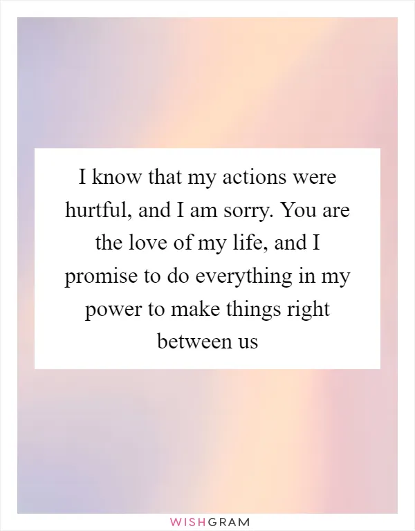 I know that my actions were hurtful, and I am sorry. You are the love of my life, and I promise to do everything in my power to make things right between us