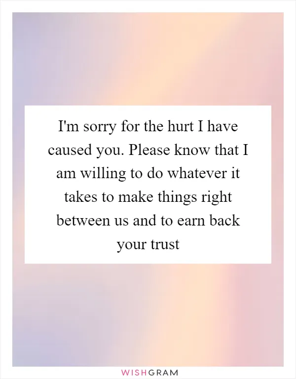 I'm sorry for the hurt I have caused you. Please know that I am willing to do whatever it takes to make things right between us and to earn back your trust
