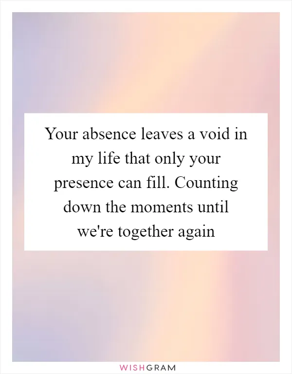 Your absence leaves a void in my life that only your presence can fill. Counting down the moments until we're together again