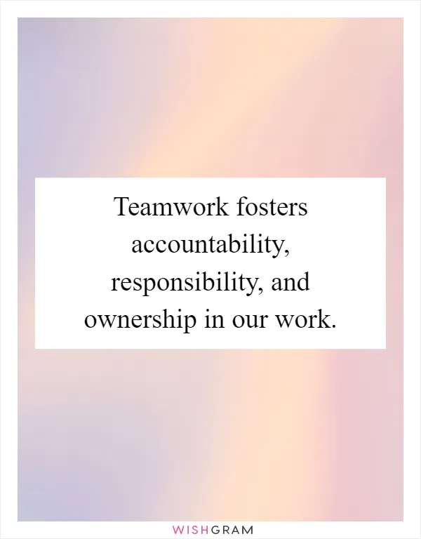 Teamwork fosters accountability, responsibility, and ownership in our work