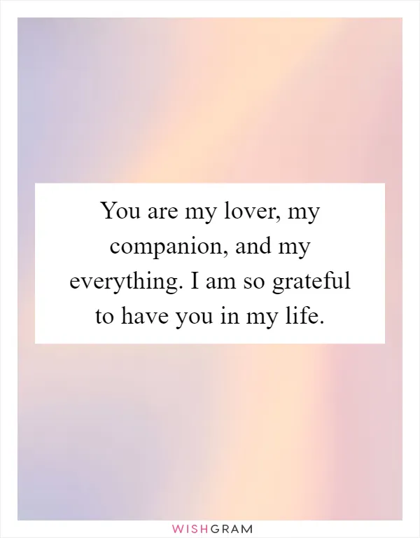 You are my lover, my companion, and my everything. I am so grateful to have you in my life