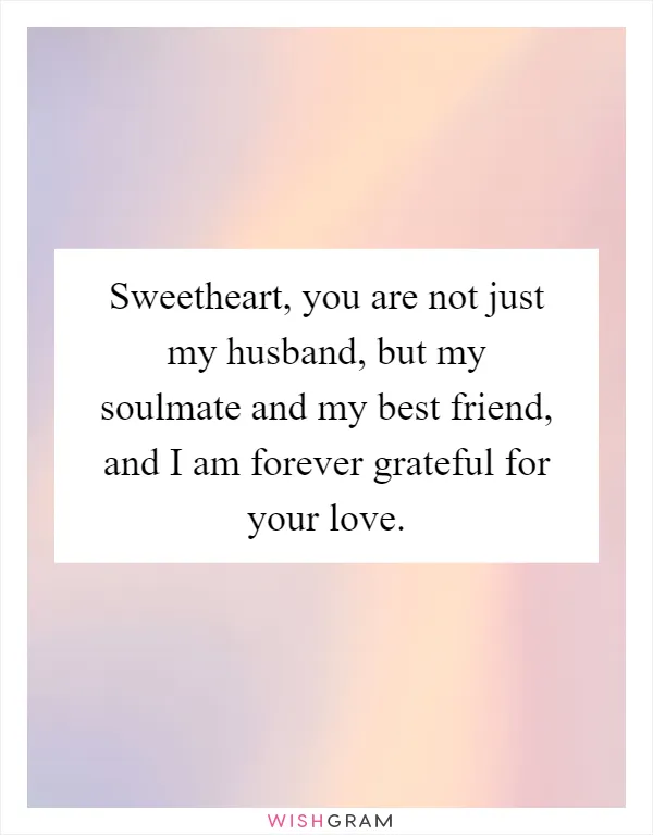 Sweetheart, you are not just my husband, but my soulmate and my best friend, and I am forever grateful for your love