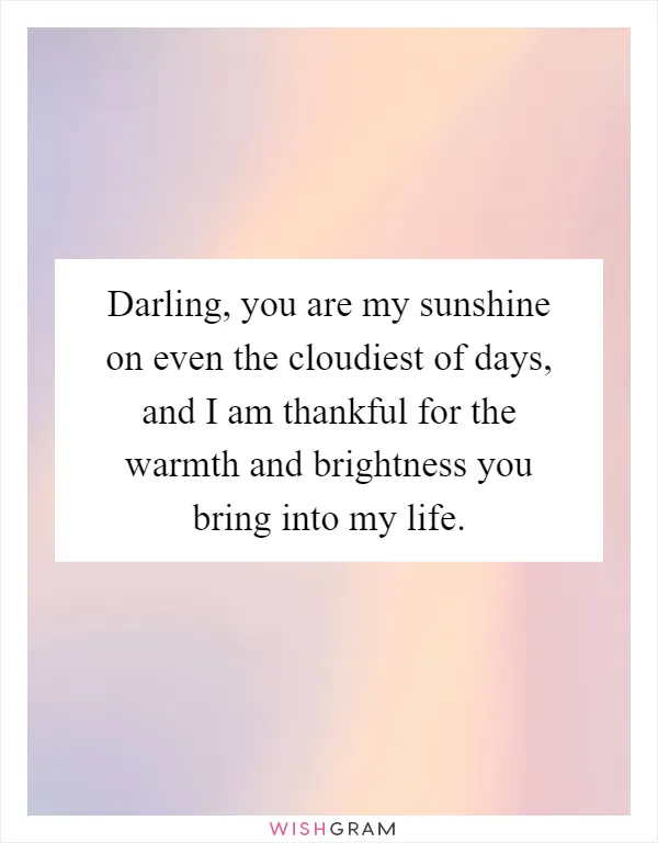 Darling, you are my sunshine on even the cloudiest of days, and I am thankful for the warmth and brightness you bring into my life