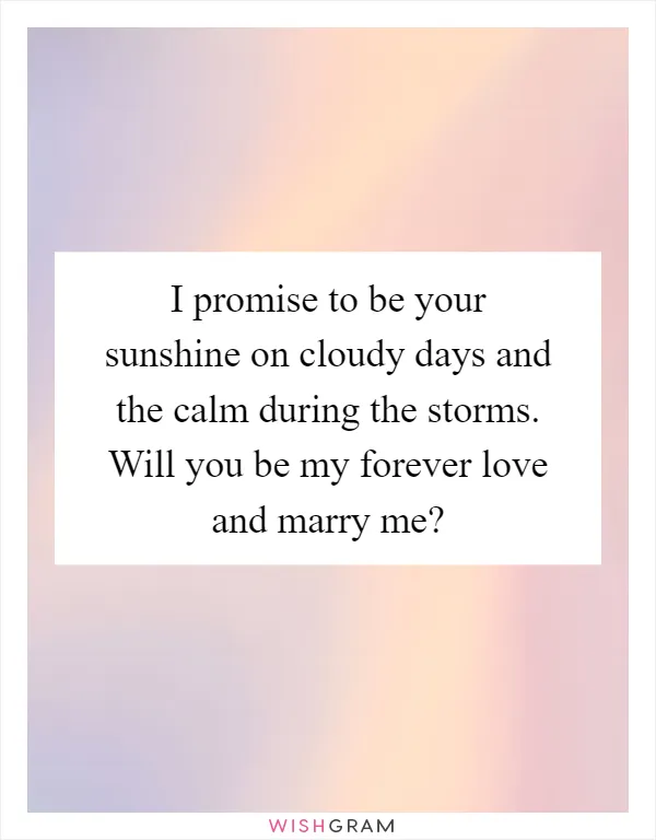 I promise to be your sunshine on cloudy days and the calm during the storms. Will you be my forever love and marry me?