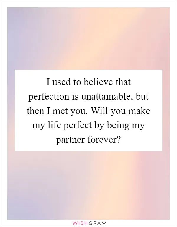 I used to believe that perfection is unattainable, but then I met you. Will you make my life perfect by being my partner forever?