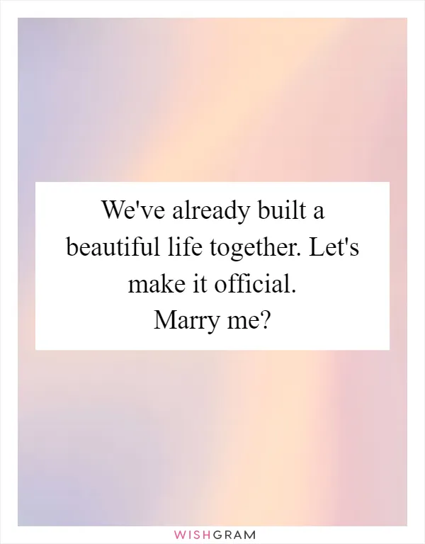 We've already built a beautiful life together. Let's make it official. Marry me?