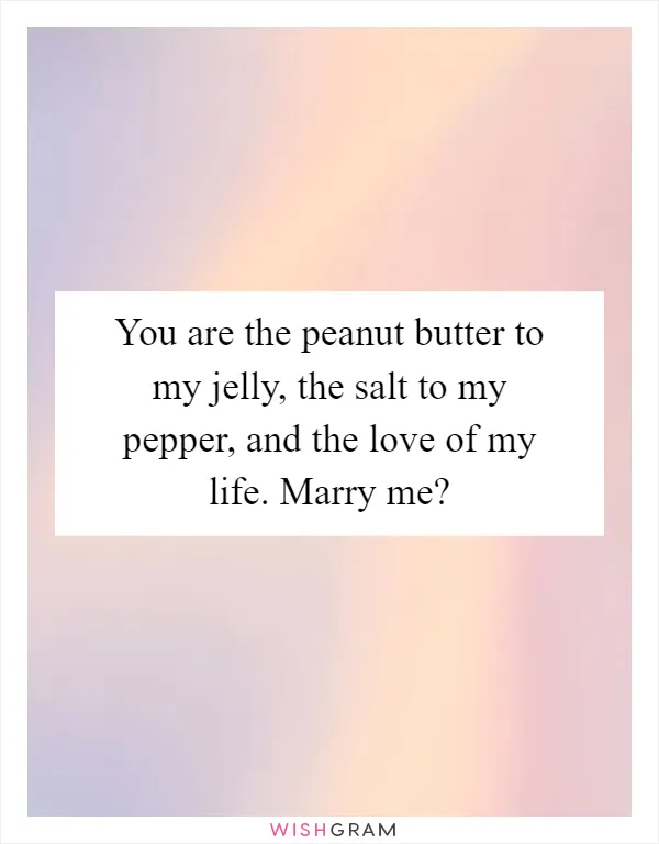 You are the peanut butter to my jelly, the salt to my pepper, and the love of my life. Marry me?